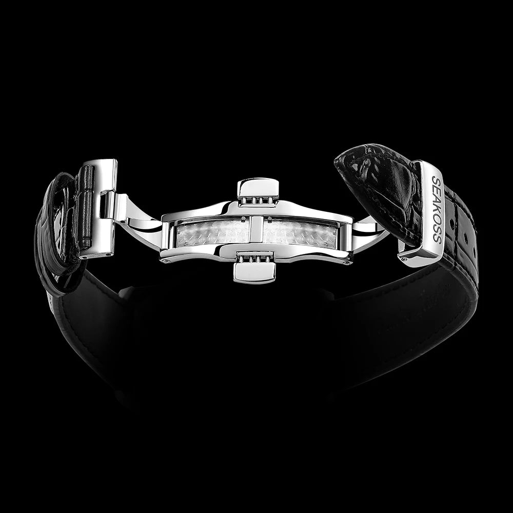 SEAKOSS Top Brand Double Tourbillon Men's Mechanical Watches- Hand Winding Movement Men`s Wristwatches with Sapphire Luminous Waterproof Lens.