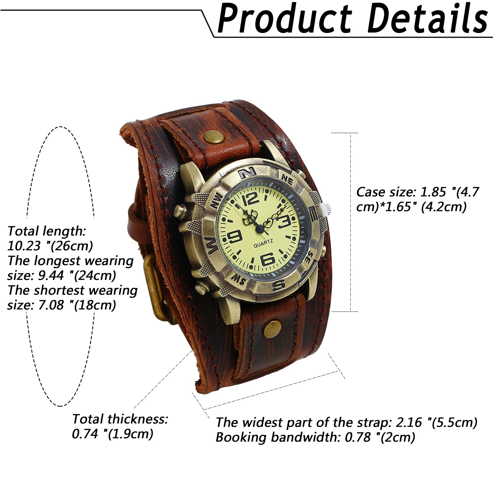 LANCARDO Men's Steampunk Retro Genuine Leather Quartz Wristwatch