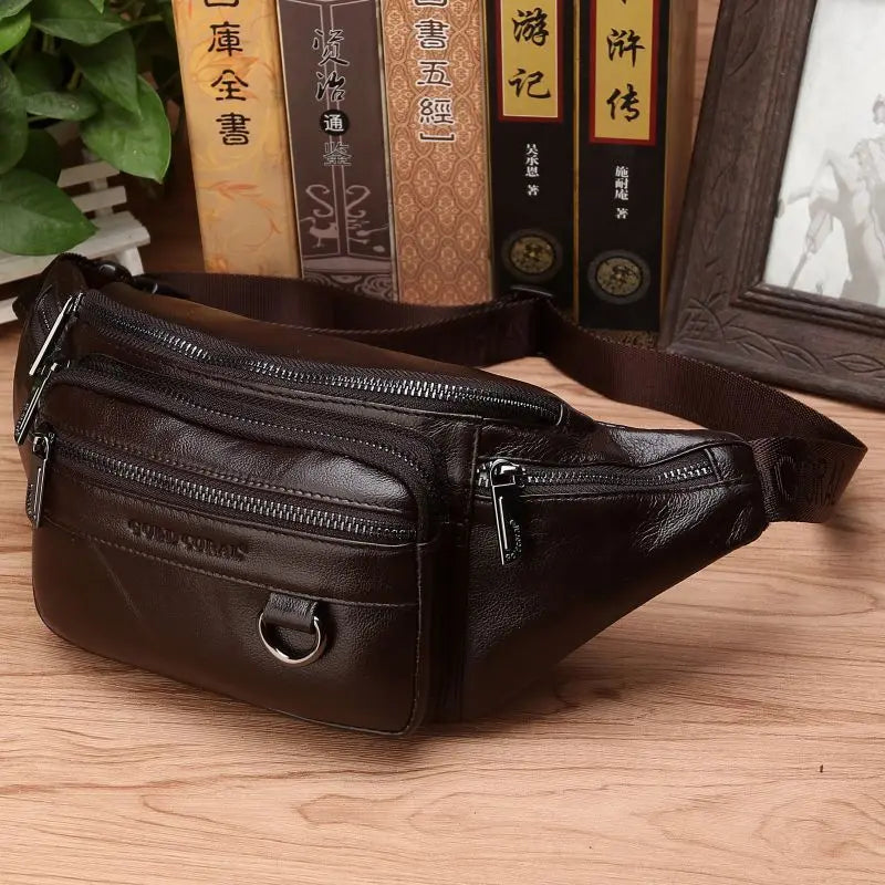 Genuine Leather Waist Fanny Pack Bag For Men- Travel Retro Natural Skin Male Purse Cross Body Sling Chest Hip Bum Belt Bags