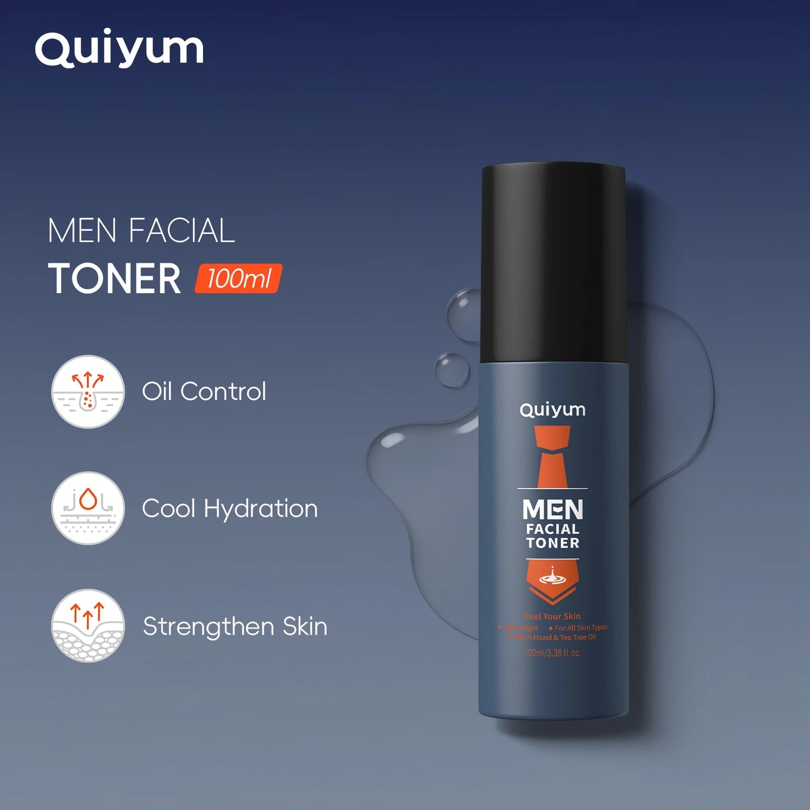 Quiyum Men Facial Toner 100ml- Oil Control Cool Hydration with Witch Hazel, Tea Tree & 5 Ceramides Strengthen Skin Barrier