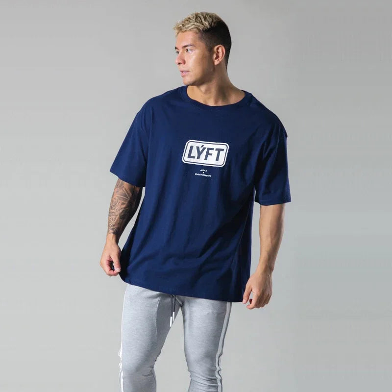 LYFT Men`s T-Shirt Oversize Fashion Cotton Letter Print Shirt Sports- Training Pattern Casual Streetwear Male Tees