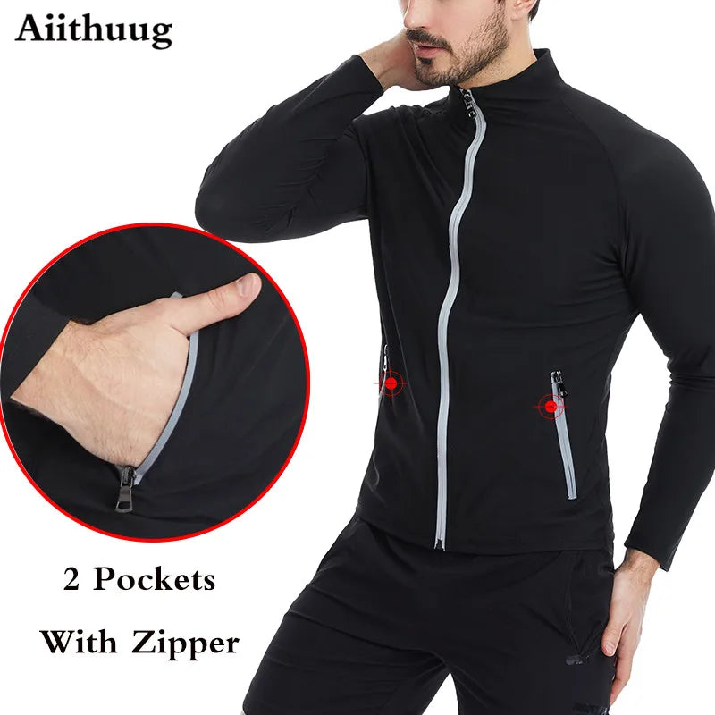 Aiithuug Sauna Sweat Jackets with Zipper Pockets Sauna Suit for Men- Sweat Zipper Long Sleeve Workout Jacket Men's Body Shaper