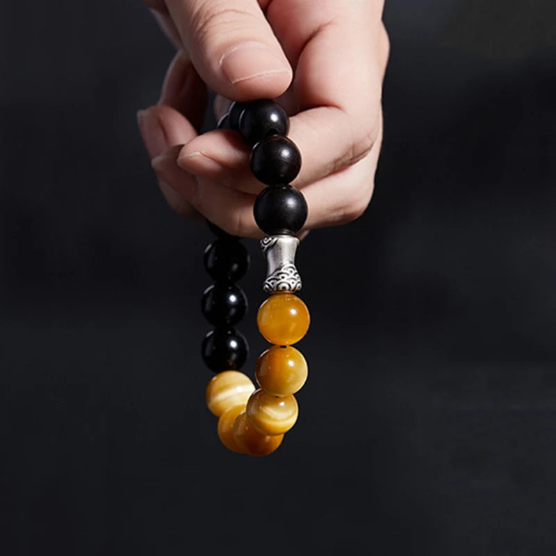 Men Bicolor Natural Tiger Eyes Obsidian Stone Bracelet- Lucky Crystals Charm Bracelet New Fashion Life Tree Jewelry