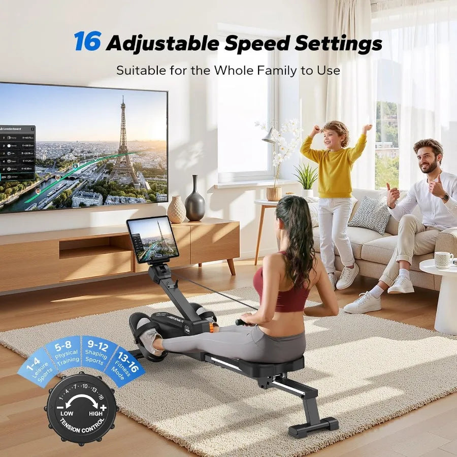 Foldable Rowing Machines for Home, Magnetic Rowing Machine with 16-Level, Compact Row Saves 20% Space, 350 LBS Load Capacity