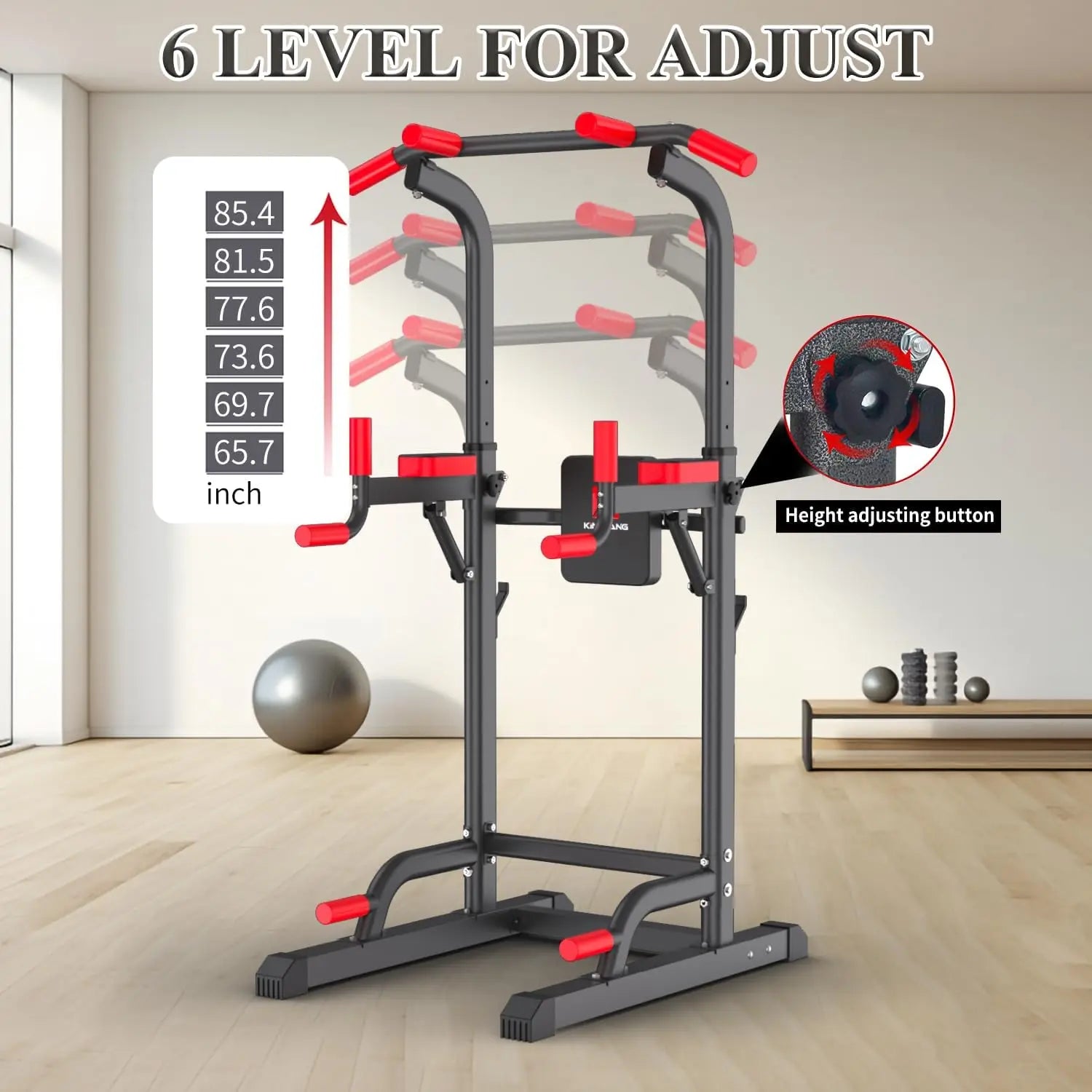 Power Tower Dip Station, Multi-Function Pull Up Adjustable Height Up 85.5" for Home Gym Strength Training Fitness Equipment, 400L