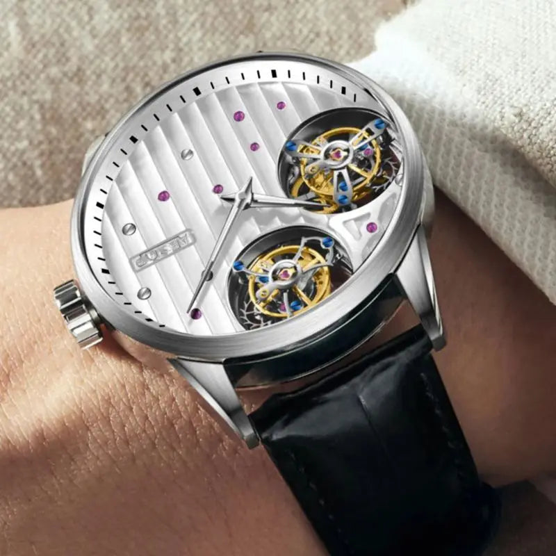 AESOP New Double Tourbillon Movement Mechanical Watches For Men- Male Skeleton Wrist Watch with Luxury Waterproof Sapphire Mirror Lens.