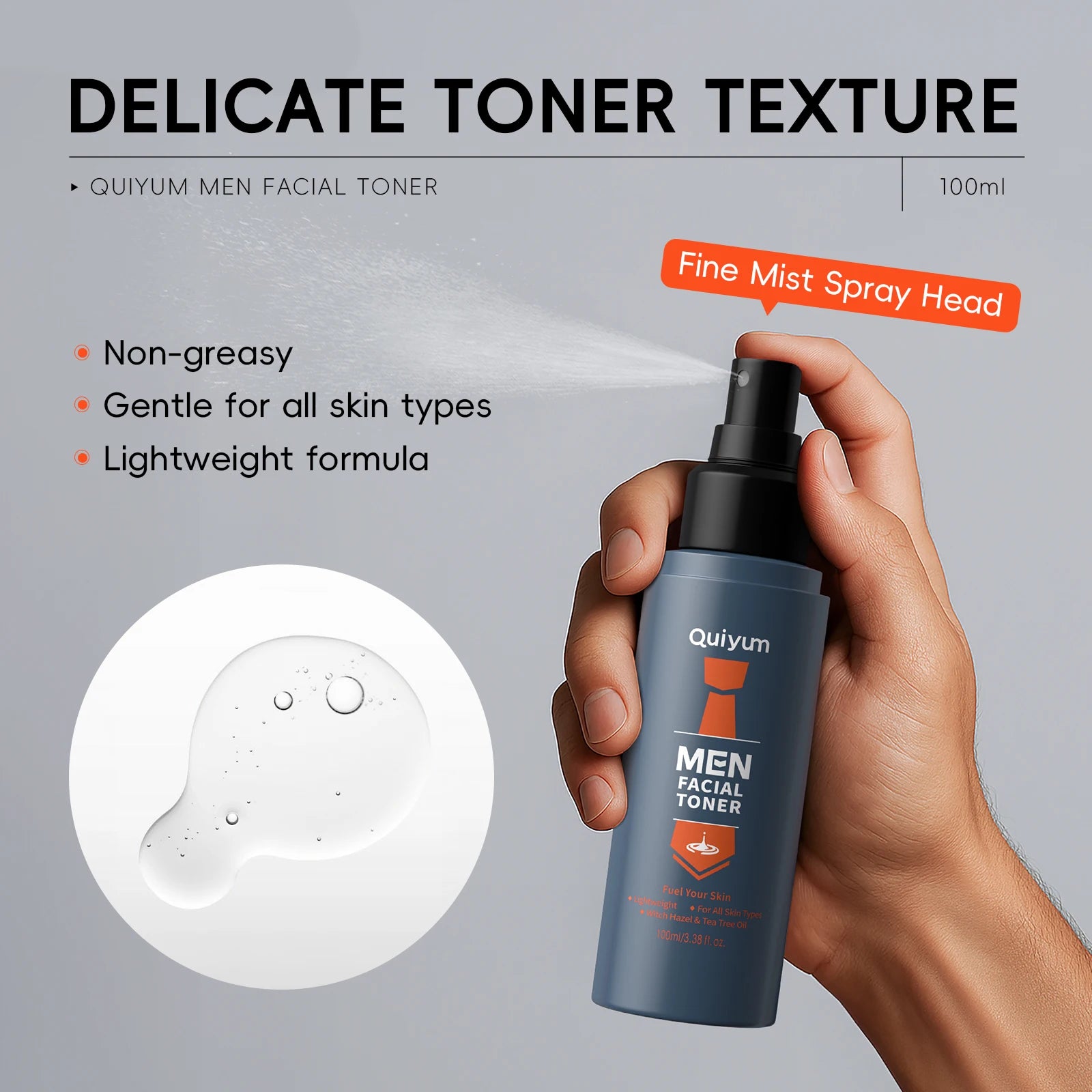 Quiyum Men Facial Toner 100ml- Oil Control Cool Hydration with Witch Hazel, Tea Tree & 5 Ceramides Strengthen Skin Barrier