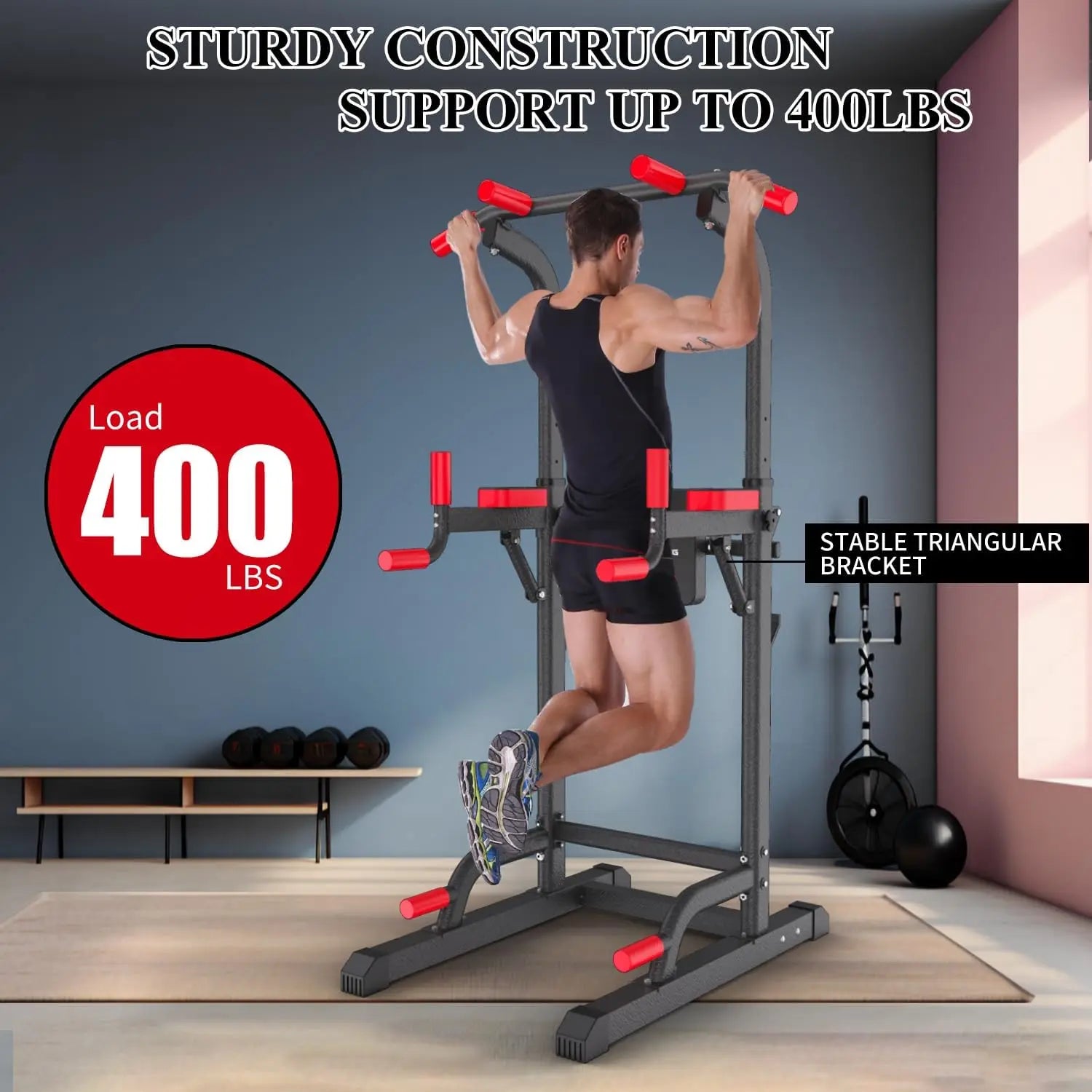 Power Tower Dip Station, Multi-Function Pull Up Adjustable Height Up 85.5" for Home Gym Strength Training Fitness Equipment, 400L