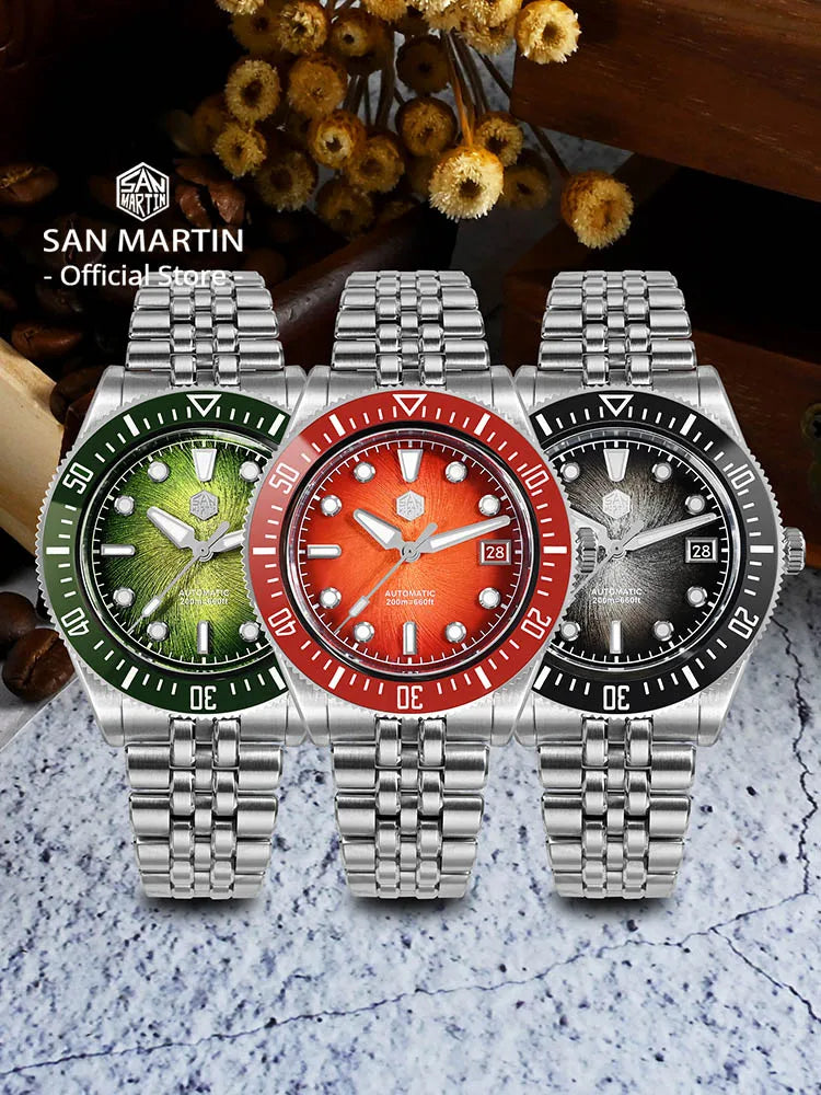 San Martin New SN0148 40mm Men's Luxury Diver Watch Miyota 9015- Enamel Dial Automatic Mechanical Wristwatch Waterproof 200m