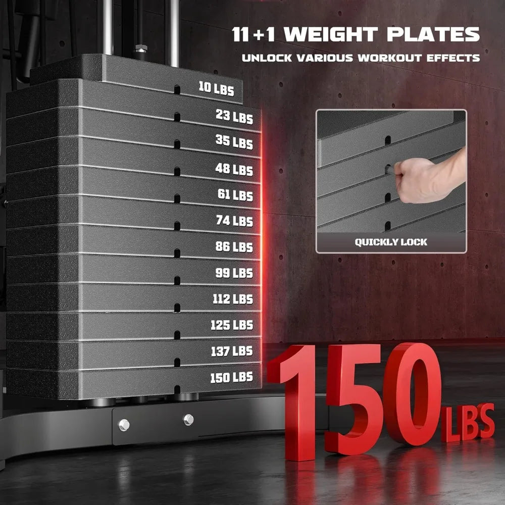 JELENS Home Gym, Multifunctional H11 Home Gym Equipment, Workout Station with 150LBS Weight Stack- Exercise Equipment with Pulley