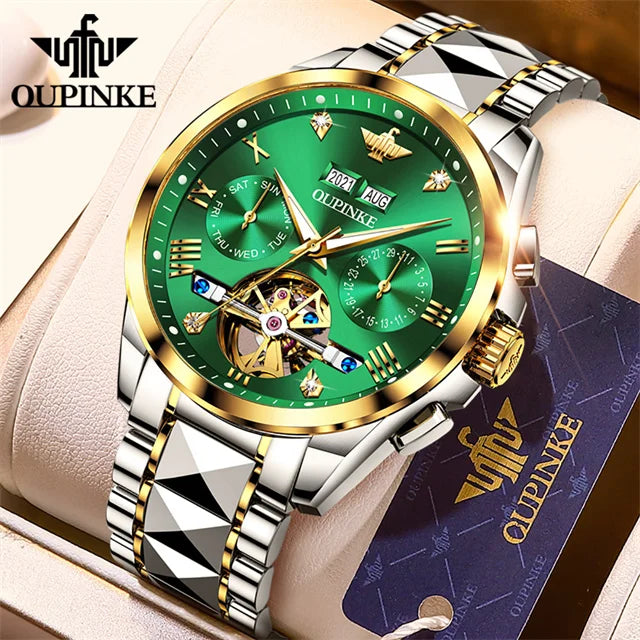 OUPINKE Original Automatic Mechanical Watch for Men- High-End Tourbillon Skeleton Men's Watches Top Luxury Dress Wristwatches
