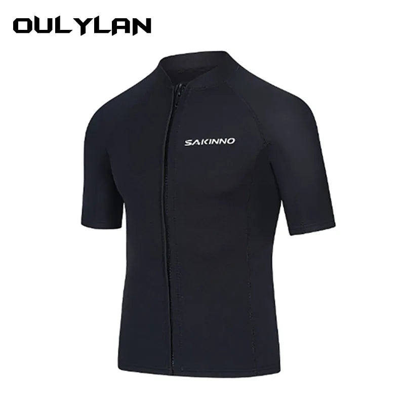 Oulylan Men`s Neoprene Diving Spilt Wetsuit with Short Sleeves and Zipped Front Swimwear - DeRae's Shop For Goods