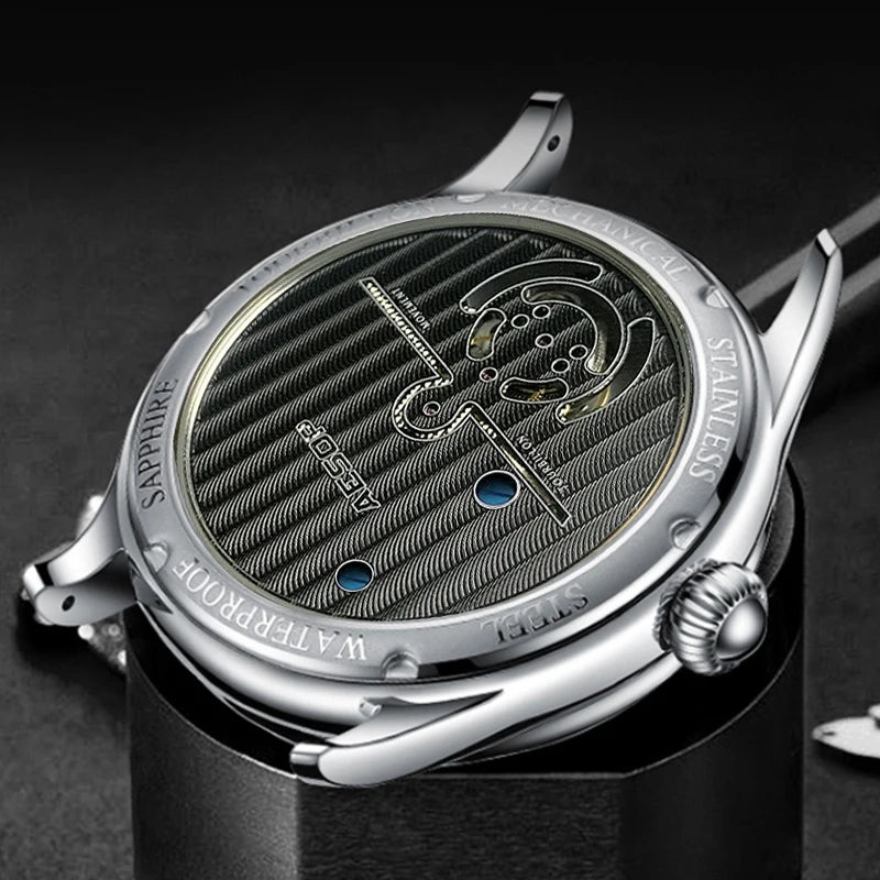 Super AESOP Flying Tourbillon Watch for Men- Milky Way Star Sapphire Dial Luxury Steel Band Mechanical WristWatches 1963