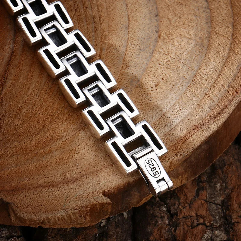 S925 Sterling Silver Bocai Vintage Personality Tank Chain "loop" Pattern Strap Bracelet
