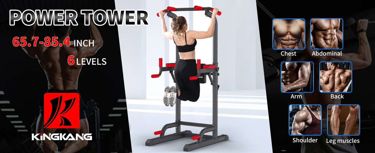 Power Tower Dip Station, Multi-Function Pull Up Adjustable Height Up 85.5" for Home Gym Strength Training Fitness Equipment, 400L