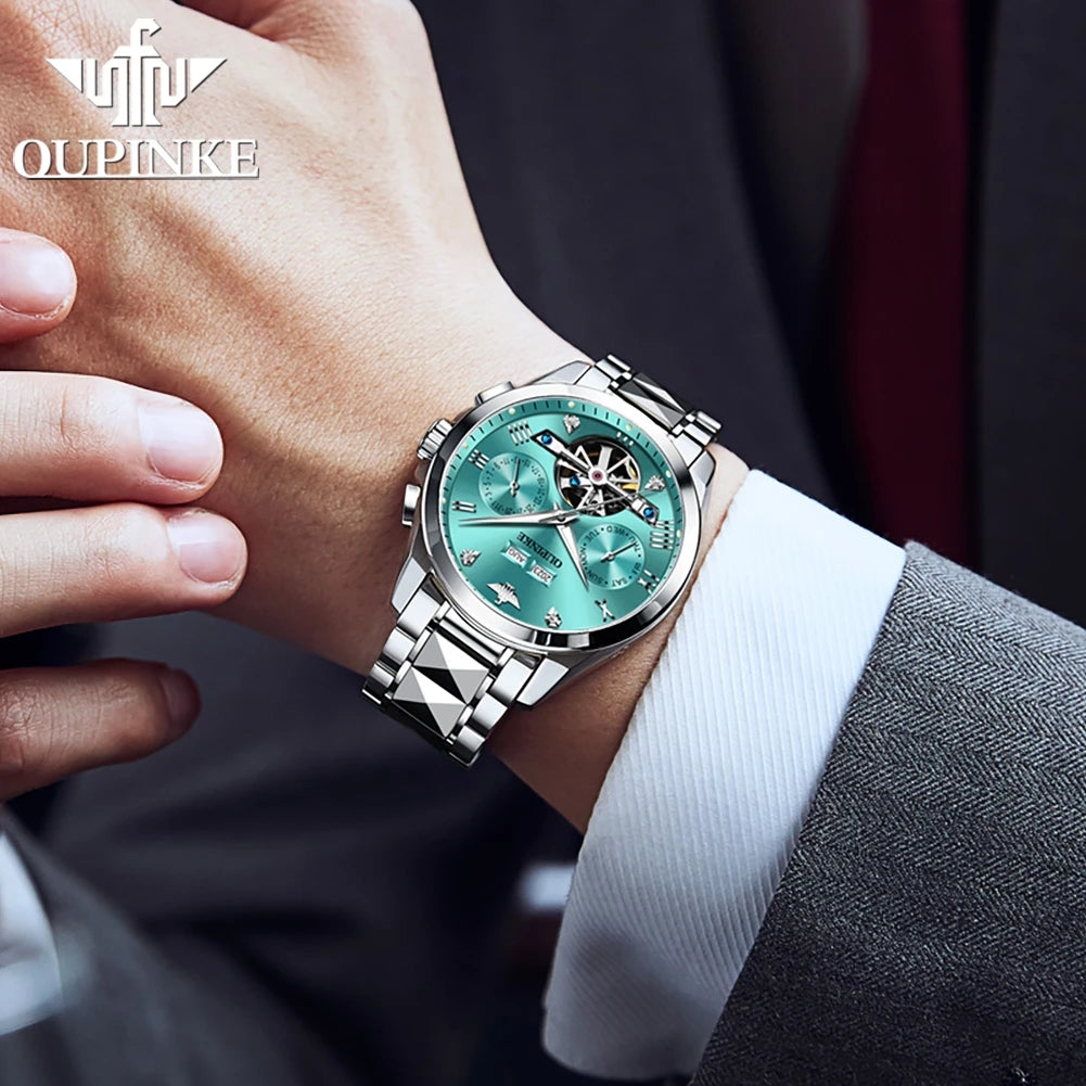 OUPINKE 3186 Luxury Hollow Mechanical Watch For Men -Auto Date Deep Waterproof Wristwatch and Top Brand Roman Scale Dress Watch