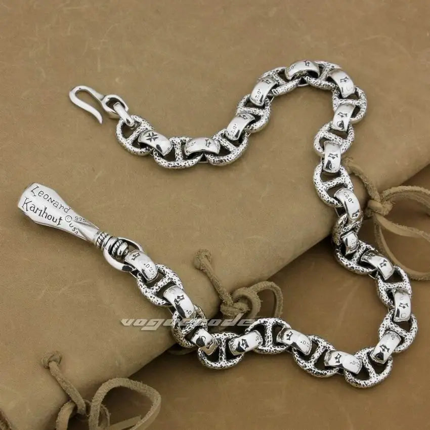 Linsion Huge Heavy 925 Sterling Silver Fashion Wallet Chain Biker Key Chain Punk DIY Accessory 8W006WC
