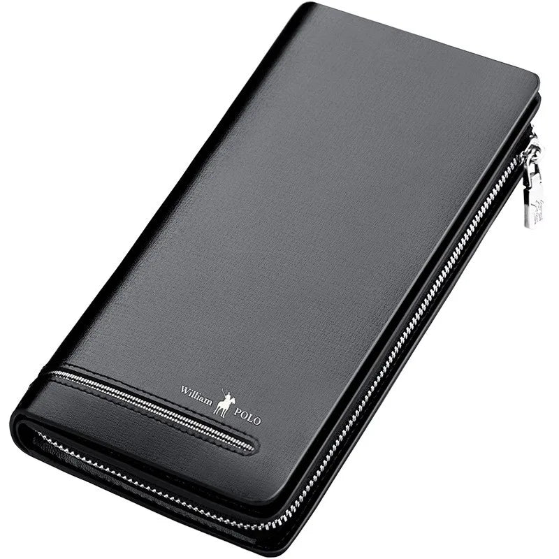 WILLIAMPOLO Men`s Wallet Long Style- High Quality Card Holder Male Purse Zipper Large Capacity Brand Cowhide Leather Wallet
