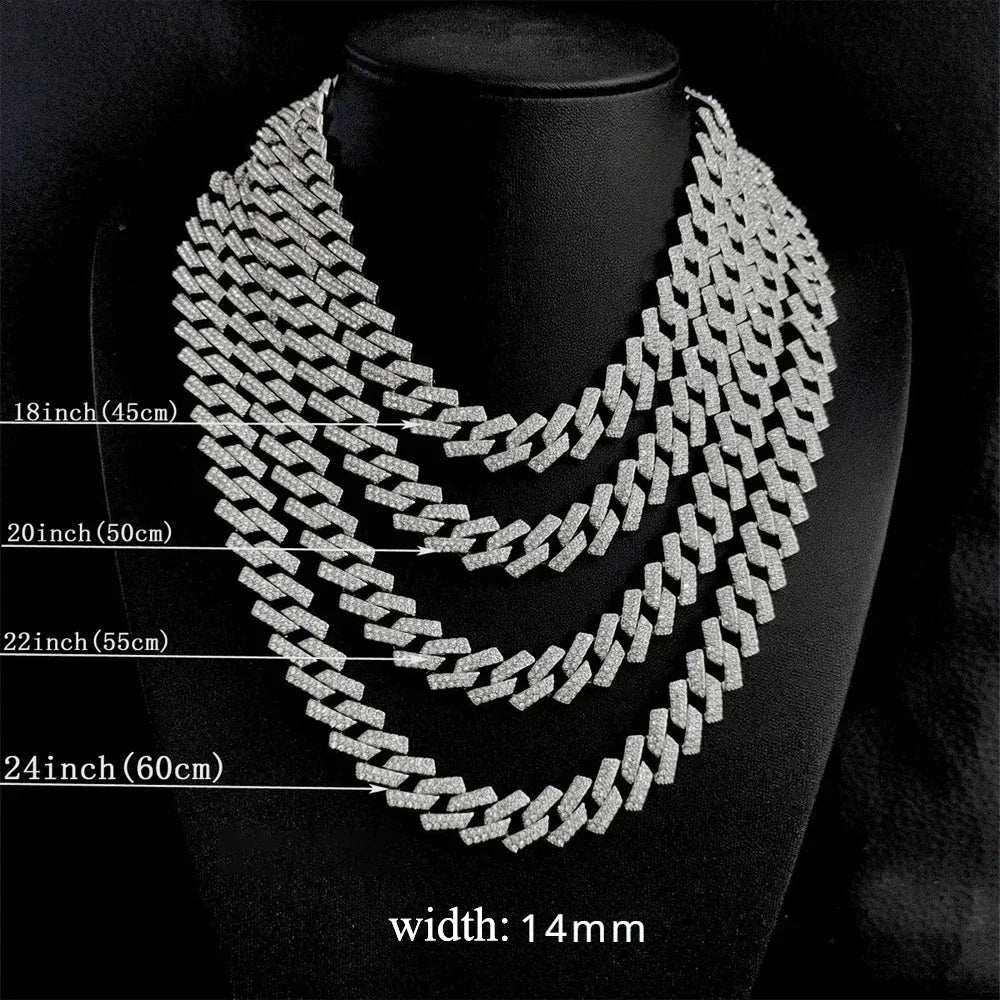 14mm Full Moissanite Cuban Link Necklace Bracelet GRA Certified 100% 925 Sterling Silver Hip Hop Cuban Jewelry for Men