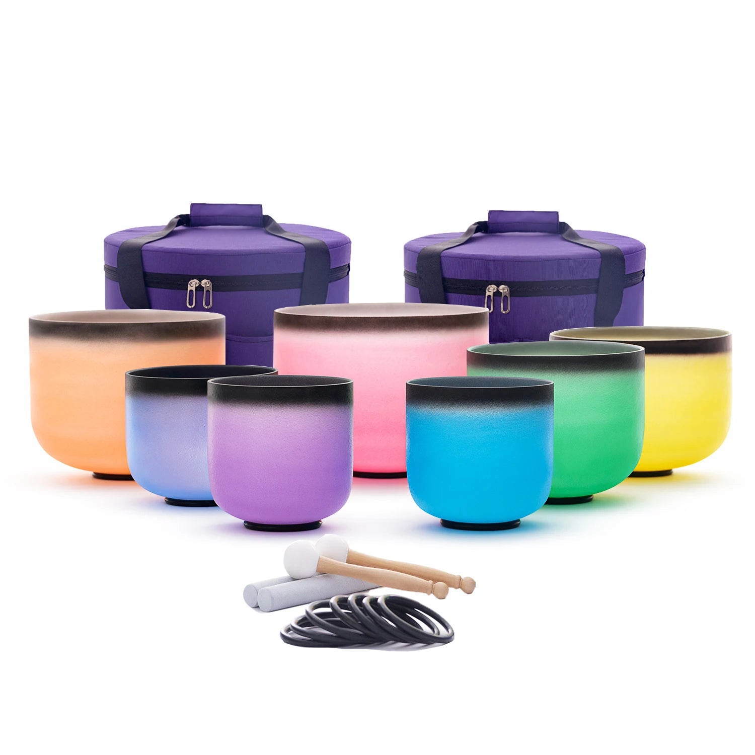 Hye-eun 7-12/6-12 Inch Crystal Singing Bowls Chakra Set of 7pcs with 2 Pcs Carrying Case for Yoga Musical Vibration Total - 7 Pcs