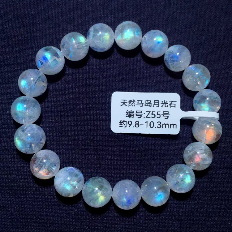 Natural Colorful Moonstone Clear Round Beads Bracelet 7mm 10mm 12mm Rainbow Unisex Fashion Jewelry Ma Island Moonstone AAAAA