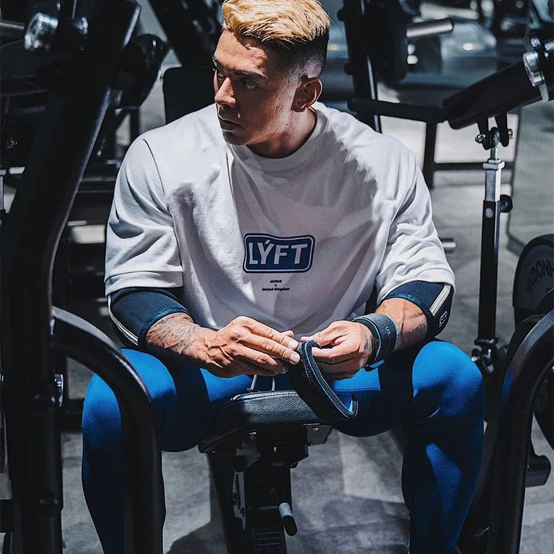 LYFT Men`s T-Shirt Oversize Fashion Cotton Letter Print Shirt Sports- Training Pattern Casual Streetwear Male Tees