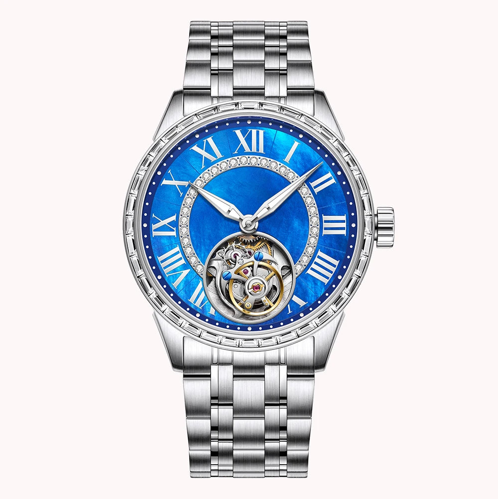 Raymondoya Original Tourbillon Watch- Fashion Men's Business Formal Luxury Skeleton Manual Mechanical Watch.