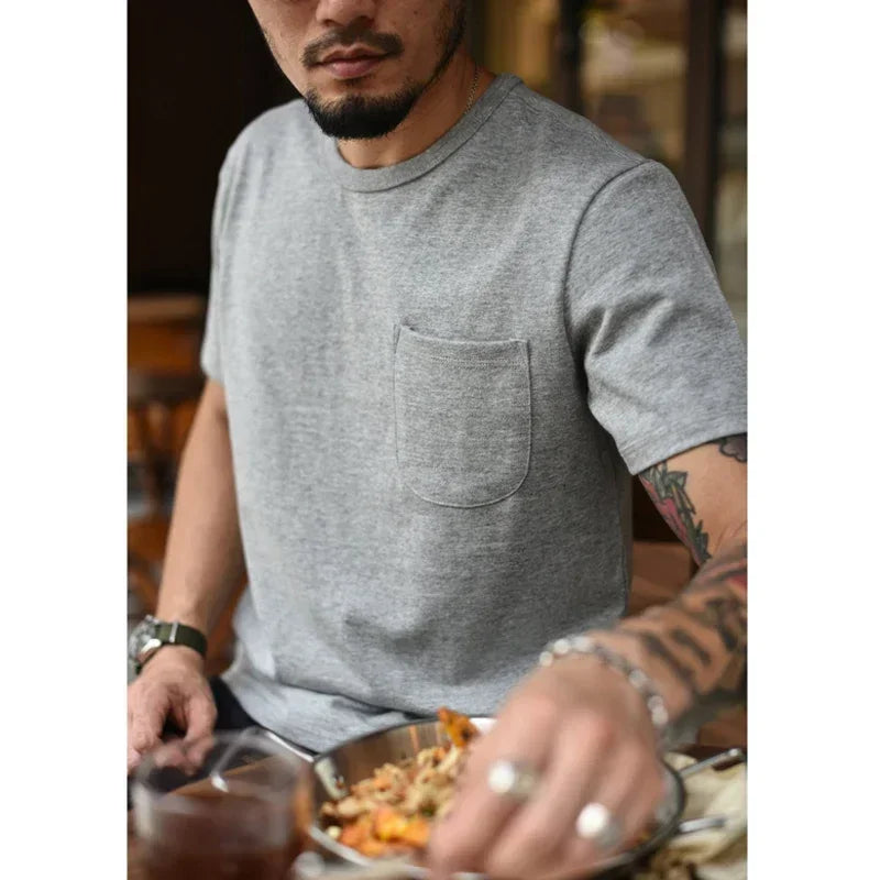 Saucezhan Tops & Tees Men's T-shirt -Thick Shirts for Men Solid Color Double-Woven fabric Short Sleeve Anti-deformation 340g