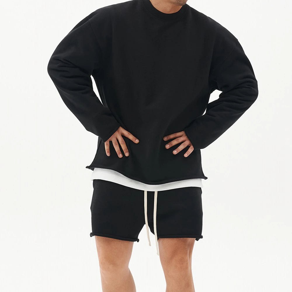 Dueweer Men's Cotton Sets Loose Sweatshirts Two-piece Kits Training  Pullover Sweat Top With Shorts Jogging Suits Streetwear