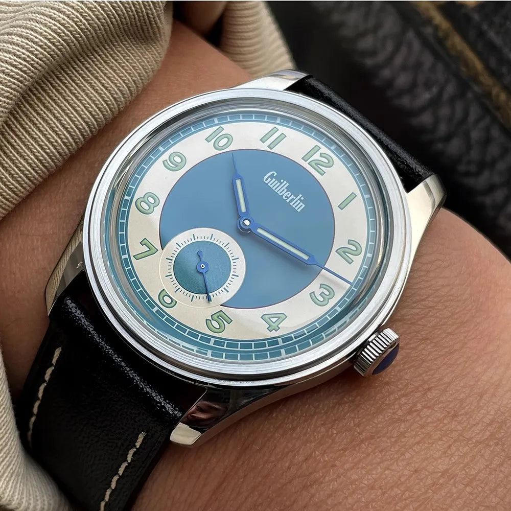 Guilberlin Vintage Men's Watch- Blue 38mm Diameter Hand-Wound Mechanical Movement Watch & Water Resistant