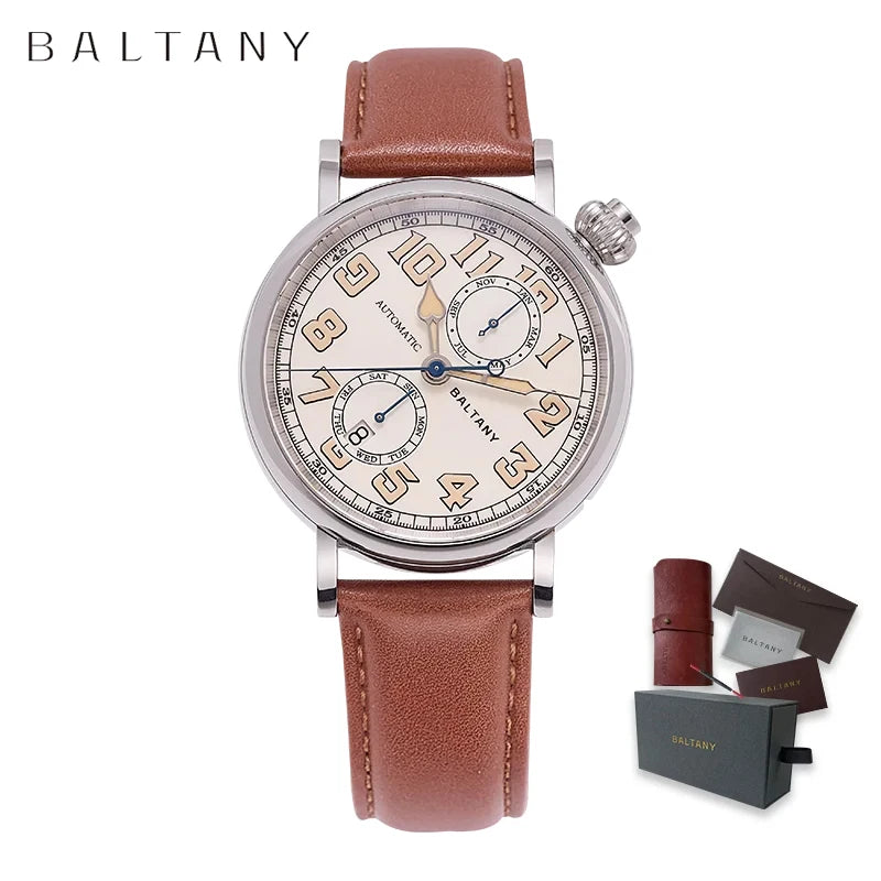 Baltany 1935 S6047 Retro Men's Automatic Mechanical Watch -Luxury Sapphire Waterproof 5Bar Super Glow C3 Reloj Hombre Watch