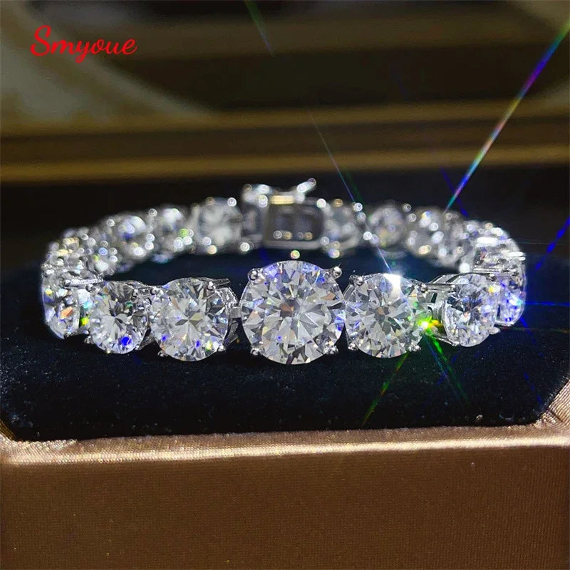 Smyoue 5CT Gradient Moissanite Tennis Bracelets Unisex- Full Diamond Luxury Big-Stone Chain Sterling Silver 925 Jewelry
