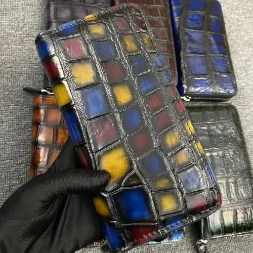 Teemzone Designer Luxury Crocodile Skin Men Long Wallets Leisure Genuine Leather Clutch Bag Lage Capacity Zipper Wallet 45