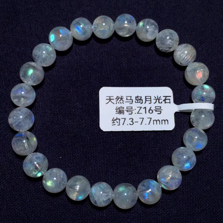 Natural Colorful Moonstone Clear Round Beads Bracelet 7mm 10mm 12mm Rainbow Unisex Fashion Jewelry Ma Island Moonstone AAAAA