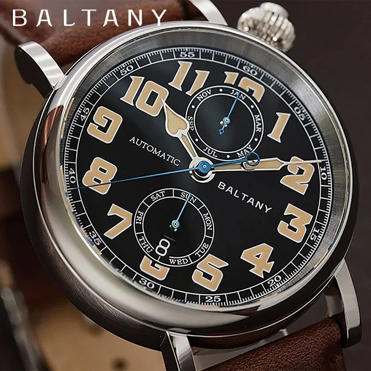 Baltany 1935 S6047 Retro Men's Automatic Mechanical Watch -Luxury Sapphire Waterproof 5Bar Super Glow C3 Reloj Hombre Watch