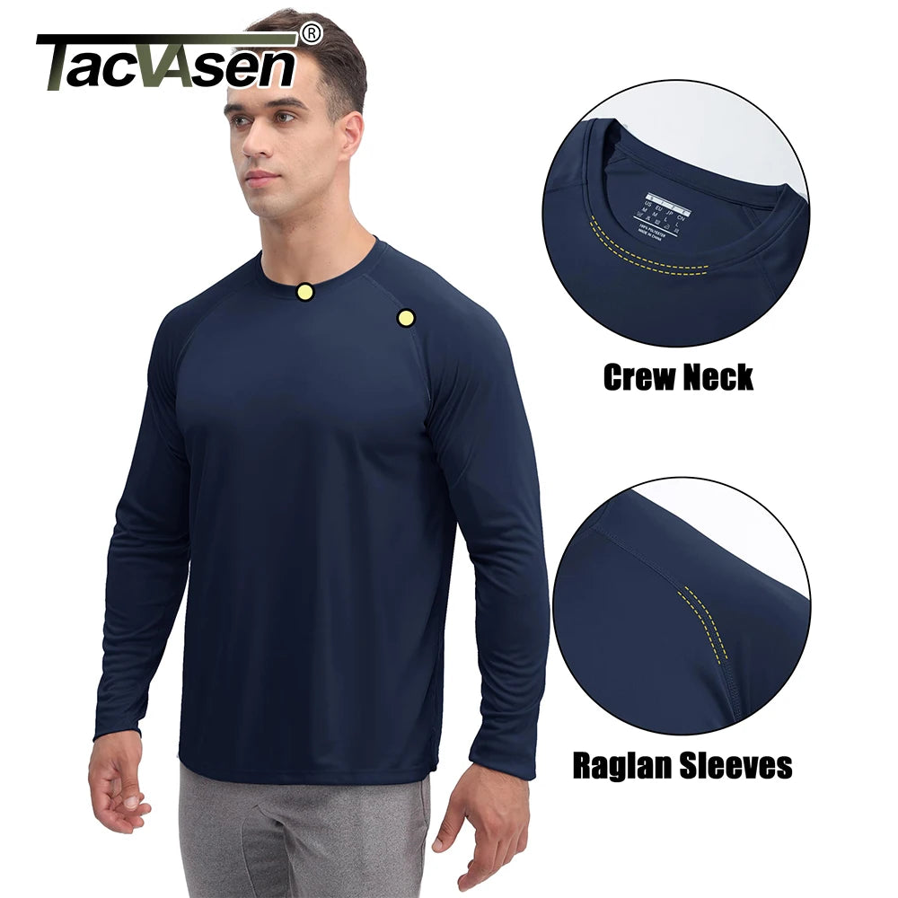 TACVASEN UV Shirt Men's O-Neck Long Sleeve UPF 50+ Sun Protection T-Shirt -Quick Dry Sports Tee Hiking Fishing Outdoors Pullovers