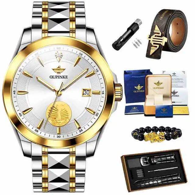 OUPINKE Swiss Certification Automatic Mechanical Watch for Men- Luxury Top Brand Real Gold Real Diamond Sapphire Mirror Wristwatch