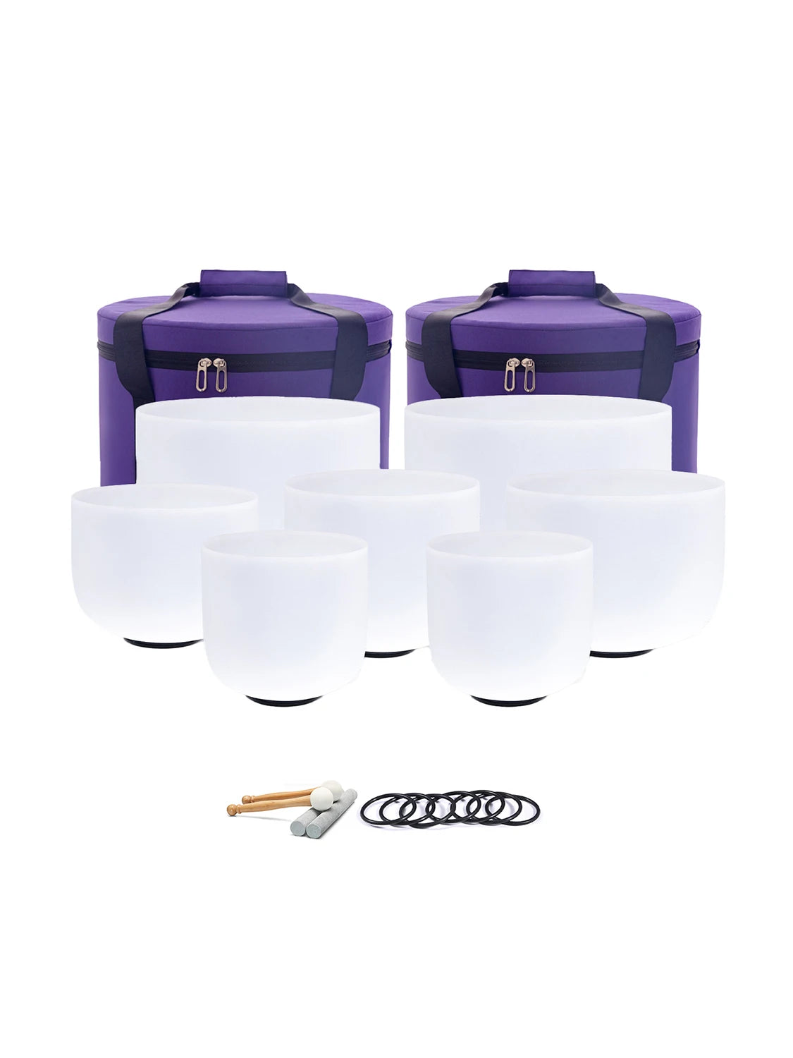 Hye-eun 7-12/6-12 Inch Crystal Singing Bowls Chakra Set of 7pcs with 2 Pcs Carrying Case for Yoga Musical Vibration Total - 7 Pcs