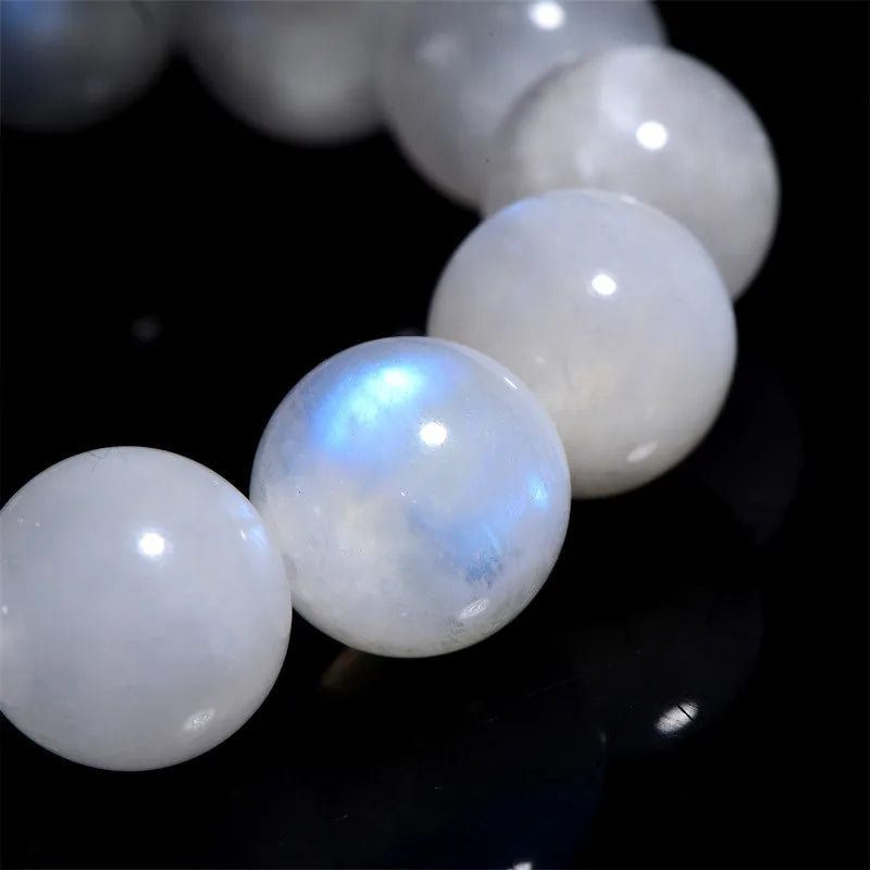 Natural Blue Light Moonstone Bracelet Round Beads- Moonstone Bracelet Unisex, Size 7mm through 14mm AAAAA