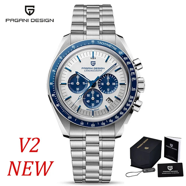 PAGANI DESIGN V4 Men Quartz Automatic Date Speed Chronograph Sapphire Mirror Sport Waterproof Watch- Nylon Steel Strip VK63 Clock