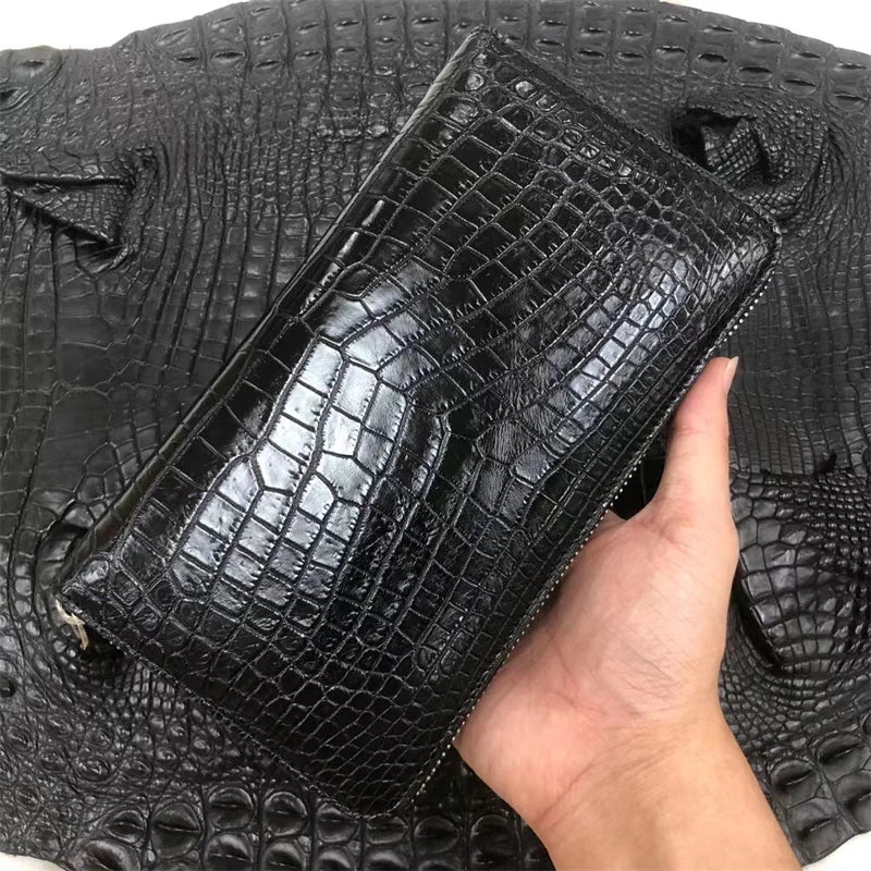 Authentic Real Crocodile Skin Men's Large Card Purse Long Wallet- Genuine Exotic Alligator Leather Male Phone Clutch Bag