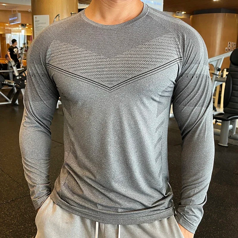 Shedao High Quality Running Sport Shirt- Men Fitness Compression Long Sleeve Upper Clothing Crew Neck Sweatshirt with Rash Guard Wicking