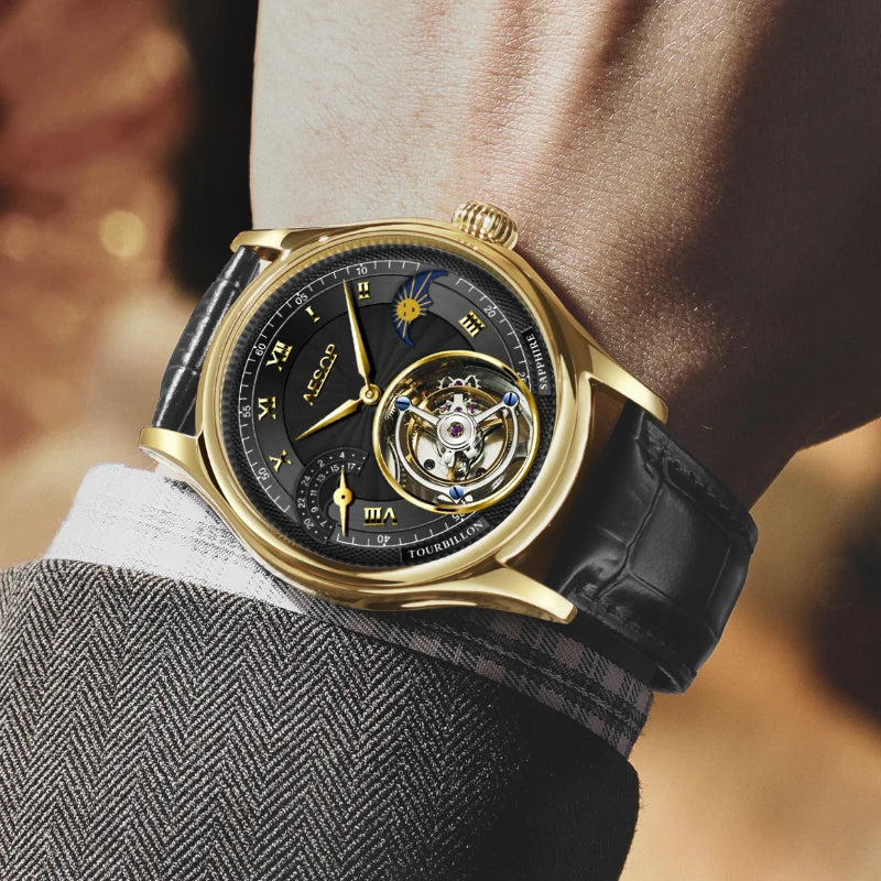 New 7027 Aesop Genuine Watch For Men- Multi-Function Tourbillon Moon Phase Brand Mechanical Men's Watches Luxury Sapphire Mirror