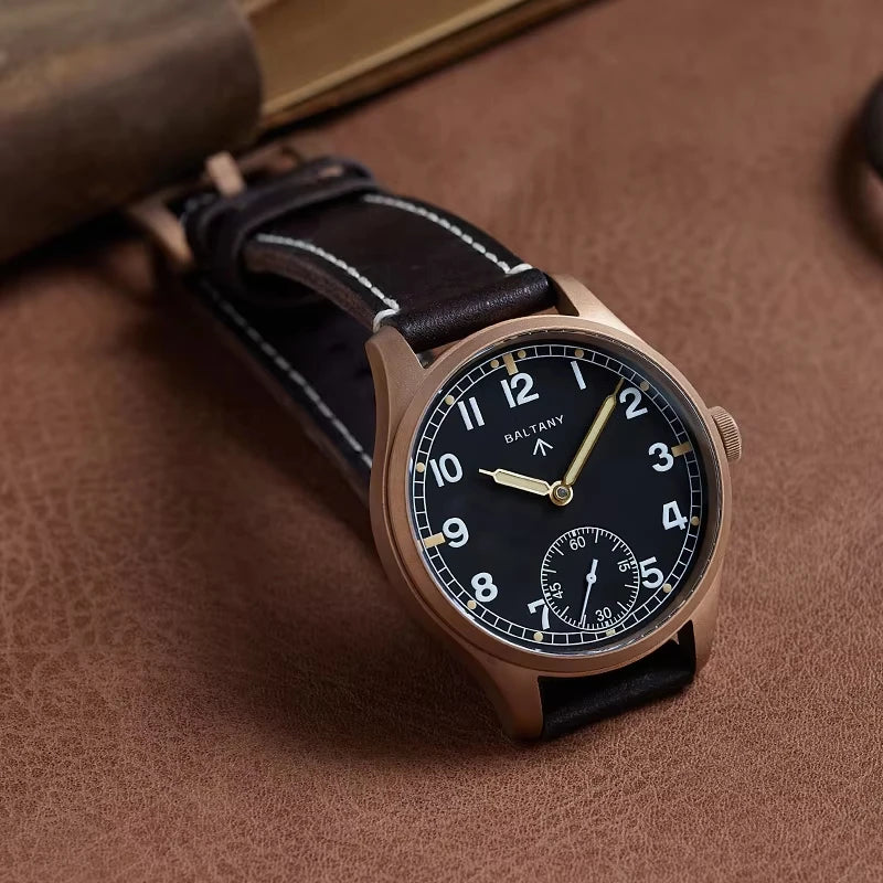 Baltany Bronze Men's Automatic Mechanical Watch S2058 ST3620 -Manual Winding Movement 50M Waterproof Military Clock Reloj Hombre