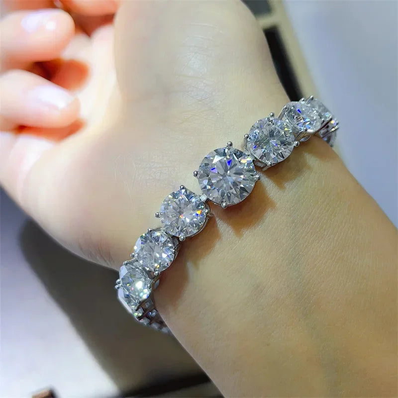 Smyoue 5CT Gradient Moissanite Tennis Bracelets Unisex- Full Diamond Luxury Big-Stone Chain Sterling Silver 925 Jewelry