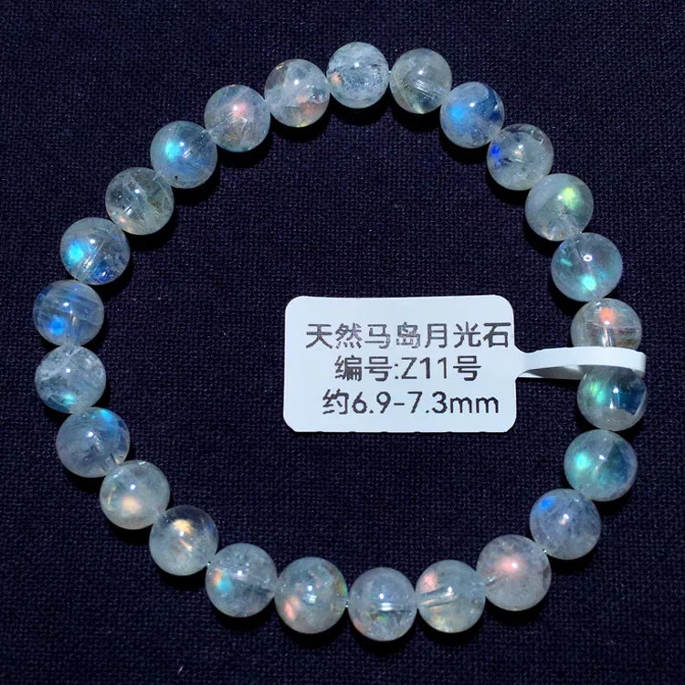 Natural Colorful Moonstone Clear Round Beads Bracelet 7mm 10mm 12mm Rainbow Unisex Fashion Jewelry Ma Island Moonstone AAAAA