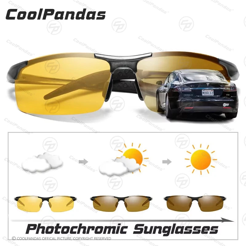 CoolPandas Aluminum Magnesium Men`s Photochromic Sunglasses- Polarized Day & Night Driving Glasses Sports Goggles gafas de sol hombre