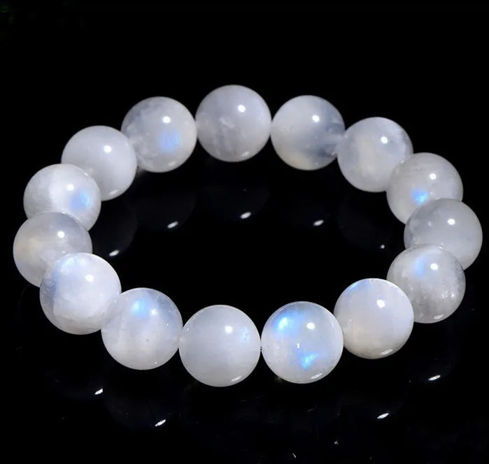 Natural Blue Light Moonstone Bracelet Round Beads- Moonstone Bracelet Unisex, Size 7mm through 14mm AAAAA