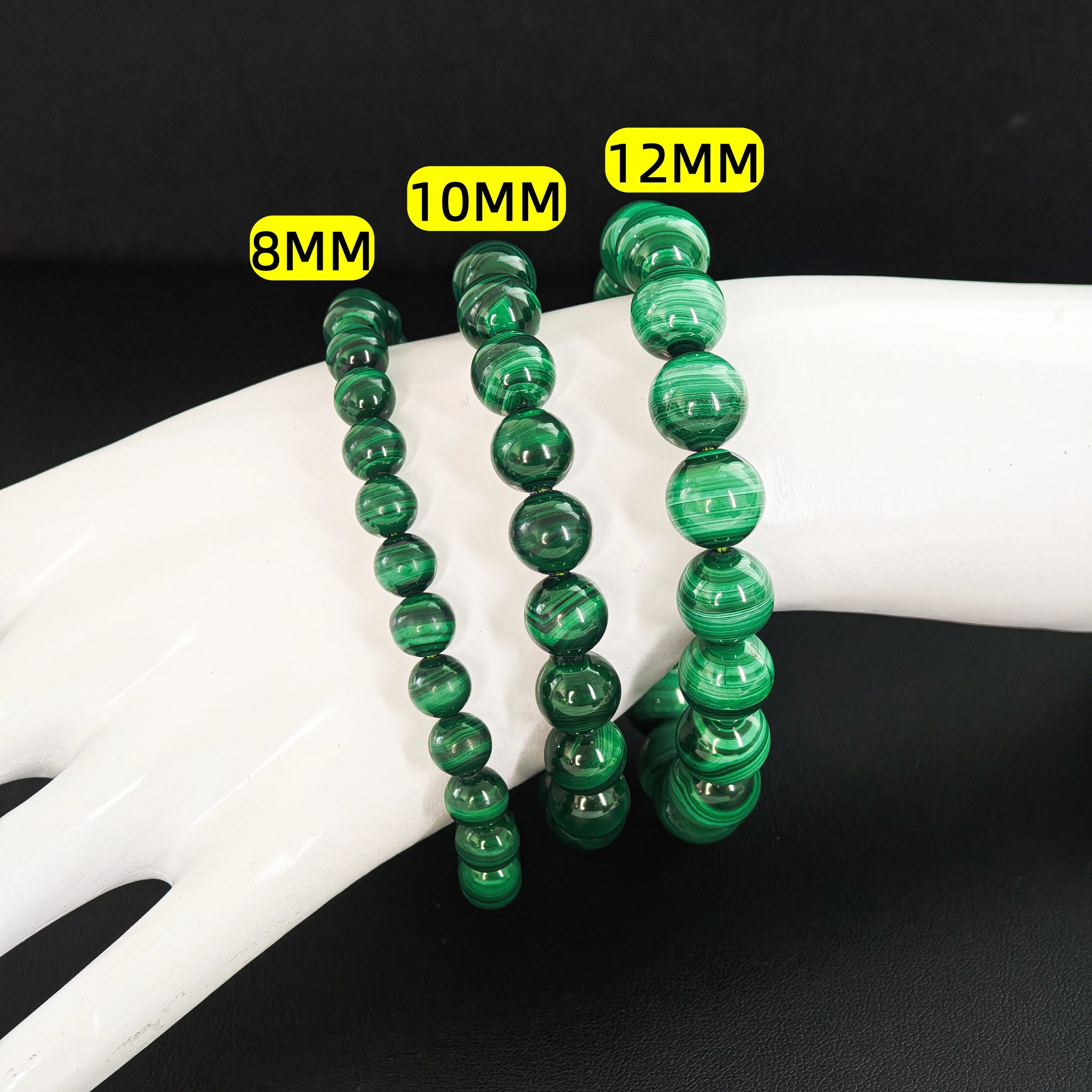 Natural Malachite Beaded Bracelet 6-12mm Multi-Size AAA Peacock Pattern Healing Stone -Unisex Jewelry