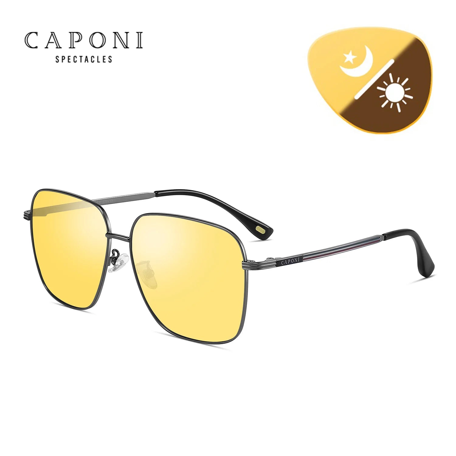 CAPONI Day Night Vision Sunglasses For Men- Photochromic Brown Driving Yellow Sun Glasses Original Design UV400 Eyewear BSYS23031
